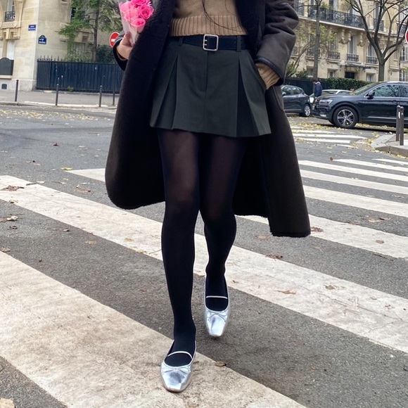 Zara pleated mini skort dark grey khaki - Picture 2 of 11